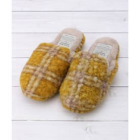◆【あったか】カルム スリッパ プードルボアチェック （イエロー(932)）