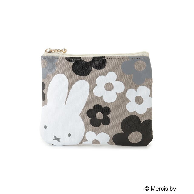 ◆Dick Bruna miffy ミニフラットポーチ フラワー （グレー(912)）