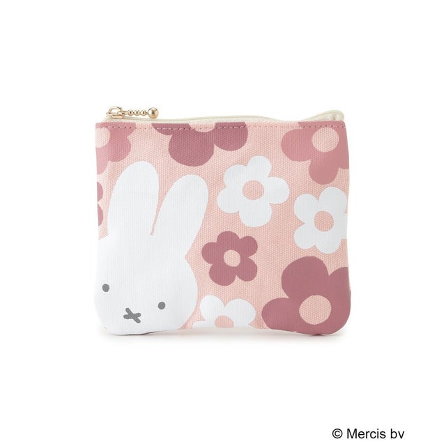 ◆Dick Bruna miffy ミニフラットポーチ フラワー （ピンク(972)）