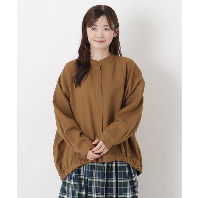 ◆麻混裾ギャザー ワイドシャツ （マスタード(933)）