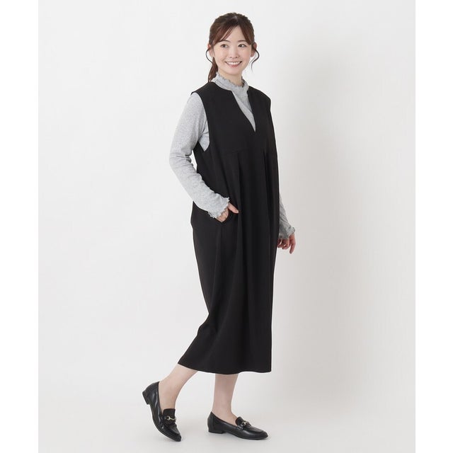 ◆ポリツイル キーネックコクーンワンピース （ブラック(919)）