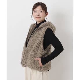 ◆【リンネル10月号掲載】プードルファー配色ベスト （グレージュ(950)）