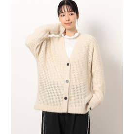 へアリーメッシュ Vネック ニットカーディガン （ベージュ）
