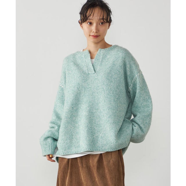 【セットアイテム】キーネックニット＋Tシャツ （ミント）