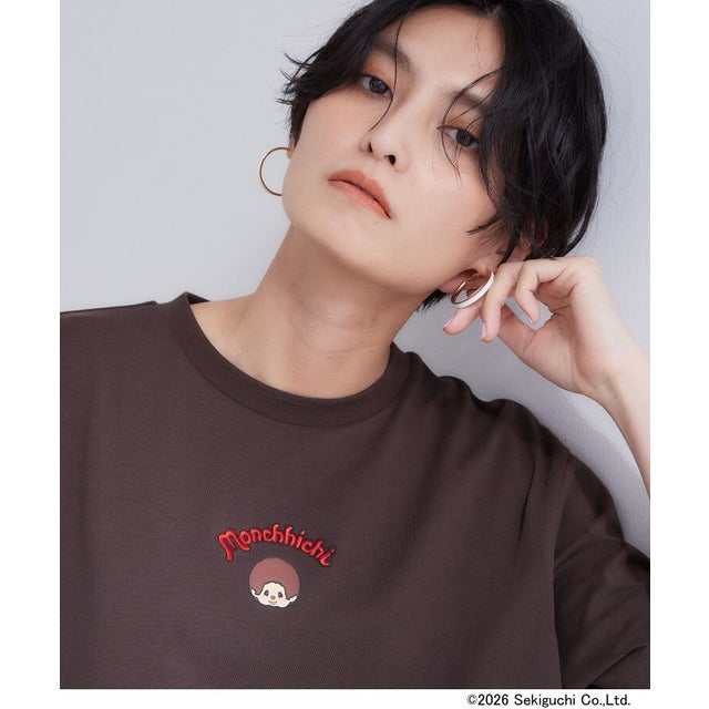 ◆【モンチッチ】フロントプリント＆ロゴ刺繍ショートTシャツ《洗濯機OK》 （ブラウン(044)）