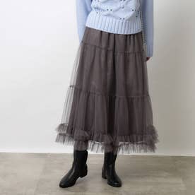 裾フリルチュールティアードスカート【洗濯機洗い可】 （チャコールグレー(014)）