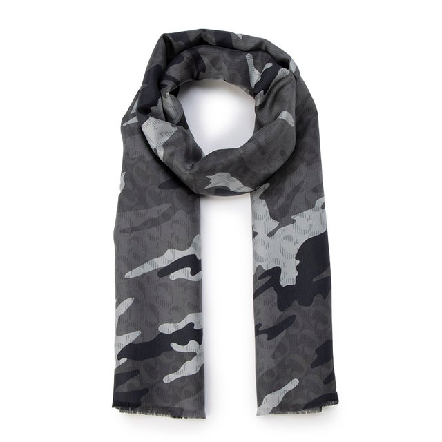 シルクカモフラプリント裏ウールマフラー （BLACK）