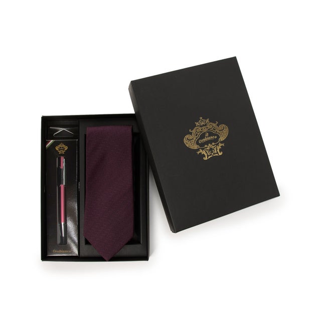 ネクタイ・ボールペンBOXセット ソリッド （ボルドー）