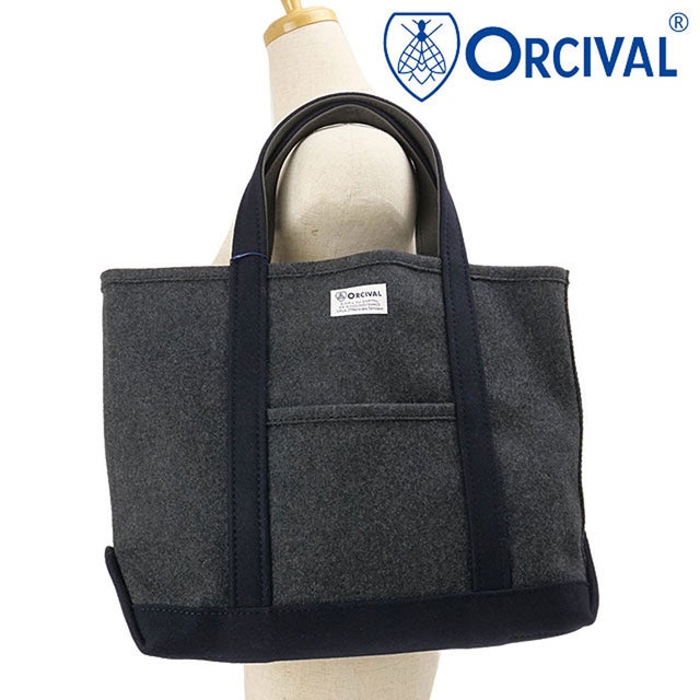 HEAVY MELTON TOTE BAG MEDIUM TOP-CHARCOAL/NAVY [#OR-H0240-HML] （TOP-CHARCOAL/NAVY）