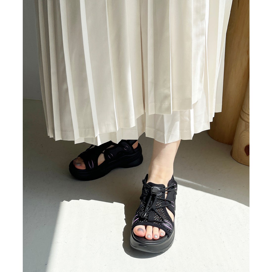 ORiental TRaffic 厚底メッシュスポーツサンダル/OT3208（BLACK） -靴