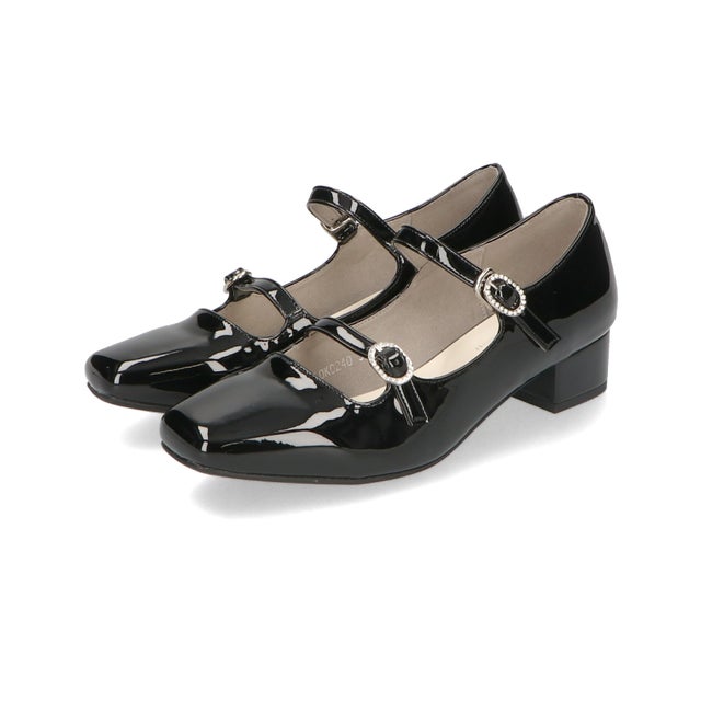 ダブルビジューストラップパンプス/41181 （BLACK）