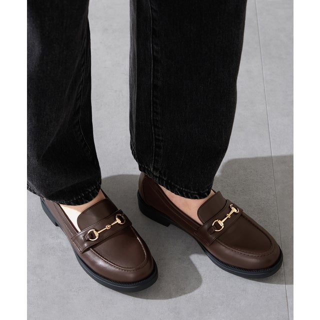 【跳べるパンプス】ラウンドトゥビットモチーフ厚底ローファー/R-3225 （BROWN）