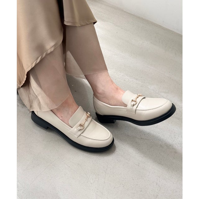 【跳べるパンプス】ラウンドトゥビットモチーフ厚底ローファー/R-3225 （BEIGE）