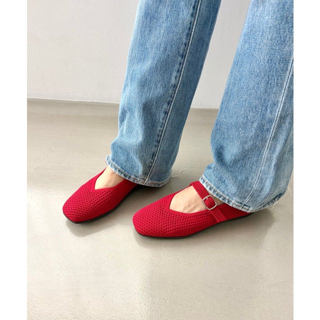 【跳べるパンプス】ニットメリージェーンパンプス/R-3224 （RED）