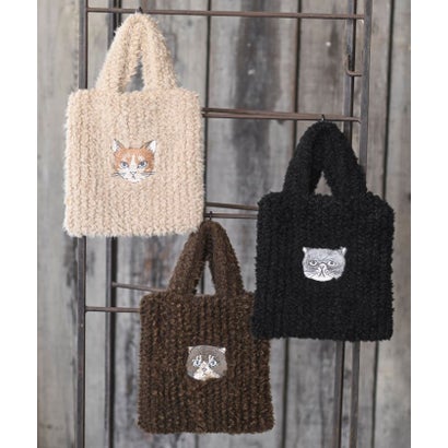 ネコ刺繍ボアバッグ （ブラック）｜詳細画像