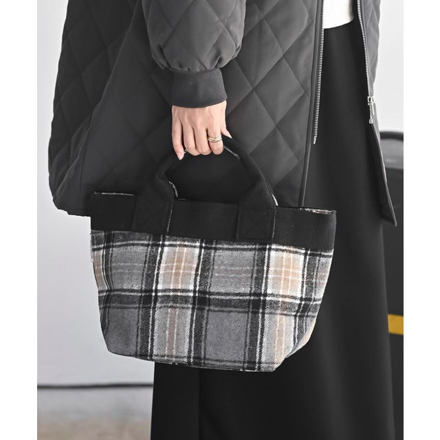 起毛チェックミニトートBAG （ブラック2）