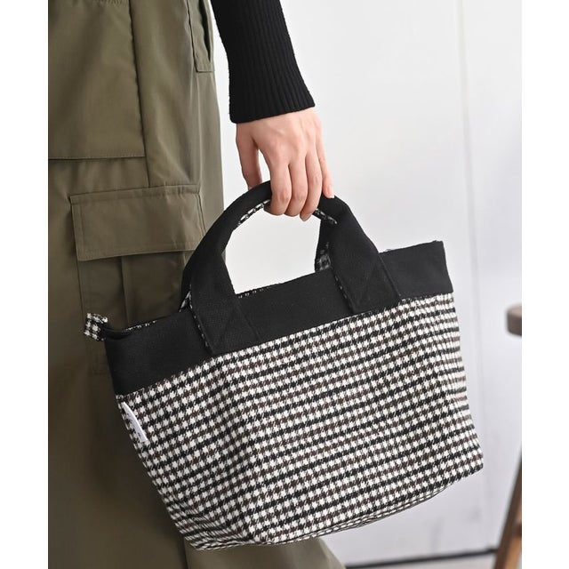 起毛チェックミニトートBAG （ブラック）