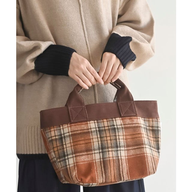 起毛チェックミニトートBAG （ブラウン）