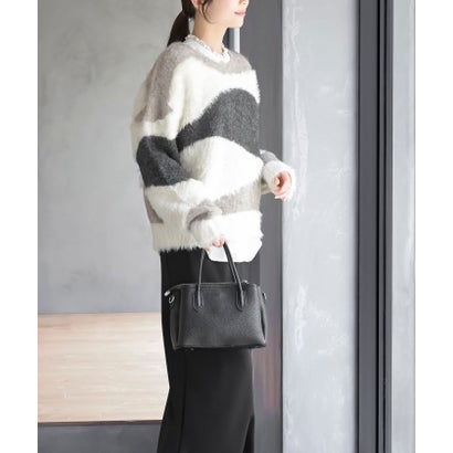 ウェーブ配色シャギーニットプルオーバー （ブラック）｜詳細画像