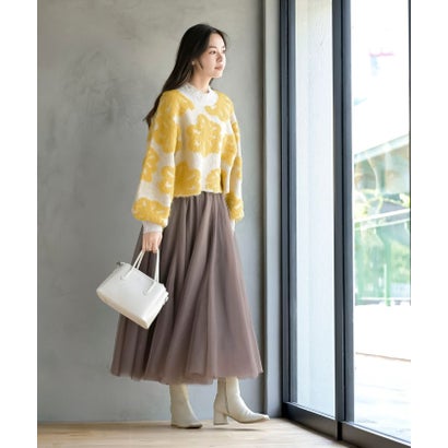 フェザー花柄ショート丈ニットプルオーバー （ナチュラル）｜詳細画像