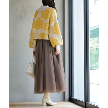 フェザー花柄ショート丈ニットプルオーバー （ナチュラル）｜詳細画像