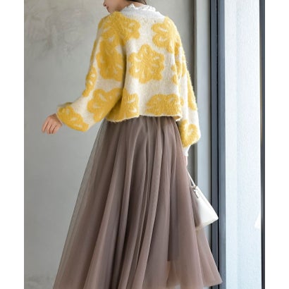 フェザー花柄ショート丈ニットプルオーバー （チャコールグレー）｜詳細画像