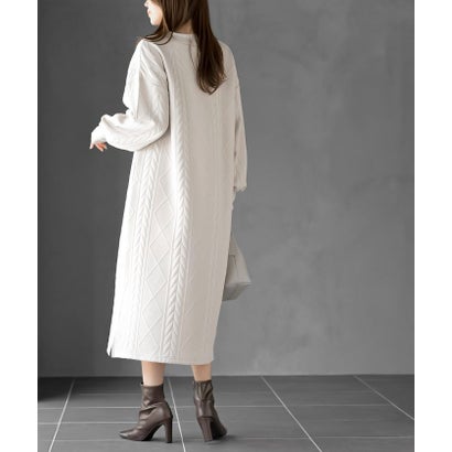 ふくれジャガードZIPワンピース （アイボリー）｜詳細画像