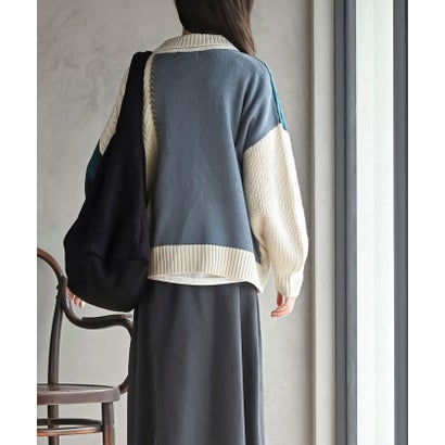 ケーブル切替ハンドステッチ衿付きニットカーディガン （マスタード）｜詳細画像