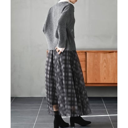 ビジュー付きクルーネックニットカーディガン （杢グレー）｜詳細画像