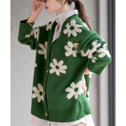フラワージャガードニットカーディガン （イエロー）｜詳細画像