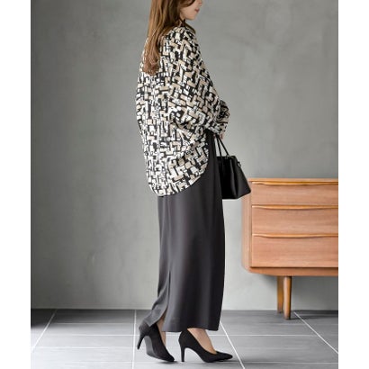 リブ使いプリントドルマンブラウス （ブラック）｜詳細画像