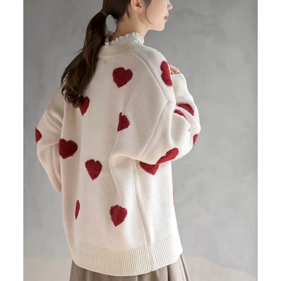 ハートジャガードニットカーディガン （アイボリー）｜詳細画像