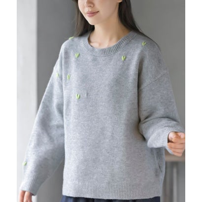 ハート刺繍ニットプルオーバー （杢グレー）｜詳細画像