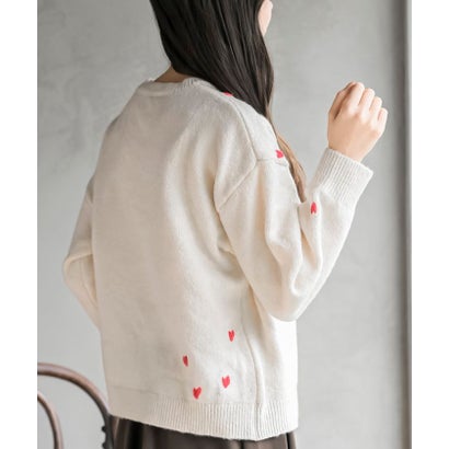 ハート刺繍ニットプルオーバー （アイボリー）｜詳細画像