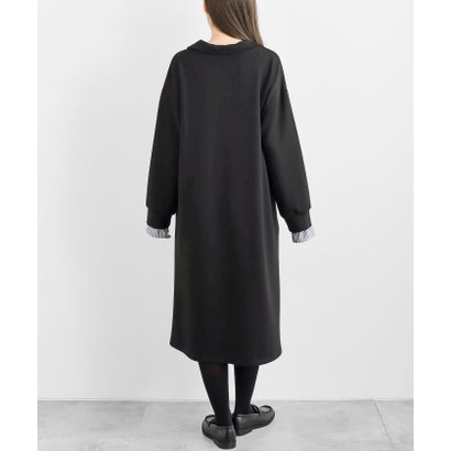 ストライプレイヤー風ダンボールスキッパーワンピース （ブラック）｜詳細画像