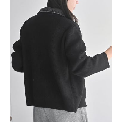 デニム衿ダブルジップニットカーディガン （ブラック）｜詳細画像