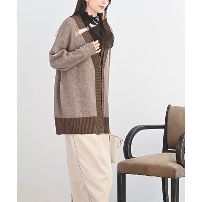 配色Vネック ニットカーディガン （杢ブラウン）｜詳細画像