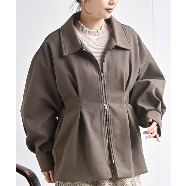 カットフェイクウールウエストタックコート （ブラウン）