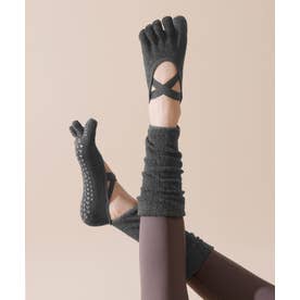 【ネット限定】ヨガ ピラティス ソックス 靴下 5本指 レッグウォーマー付き yoga （チャコールグレー）