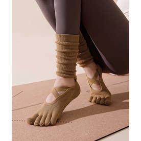 【ネット限定】ヨガ ピラティス ソックス 靴下 5本指 レッグウォーマー付き yoga （キャメル）