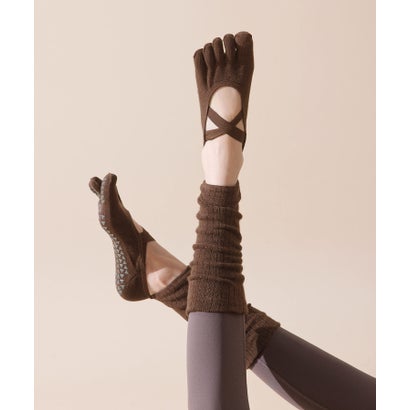 オシャレボ OSYAREVO 【ネット限定】ヨガ ピラティス ソックス 靴下 5本指 レッグウォーマー付き yoga （ブラウン）｜詳細画像