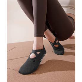 【ネット限定】ヨガ ピラティス ソックス 靴下 5本指 リブ スリークォーター yoga （チャコールグレー）