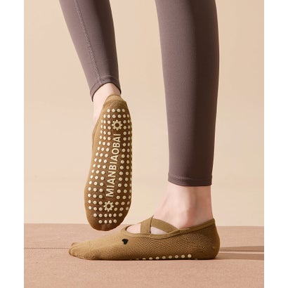 オシャレボ OSYAREVO 【ネット限定】ヨガ ピラティス ソックス 靴下 5本指 リブ スリークォーター yoga （キャメル）｜詳細画像