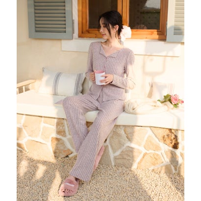 オシャレボ OSYAREVO 【ネット限定】ルームウェア セットアップ ニット カーディガン カップ付き ロングパンツ セット （パープル）｜詳細画像