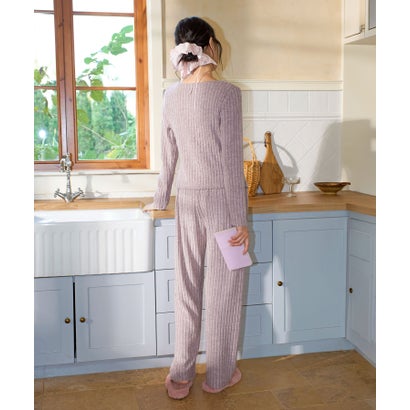 オシャレボ OSYAREVO 【ネット限定】ルームウェア セットアップ ニット カーディガン カップ付き ロングパンツ セット （パープル）｜詳細画像