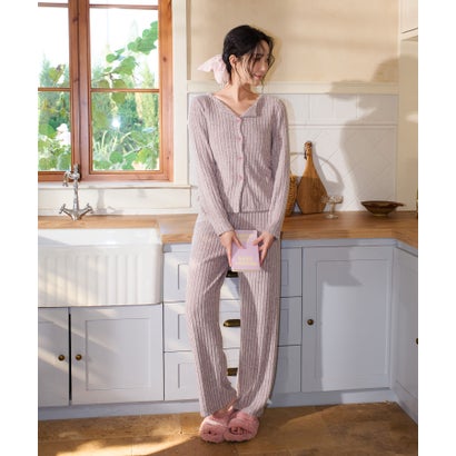 オシャレボ OSYAREVO 【ネット限定】ルームウェア セットアップ ニット カーディガン カップ付き ロングパンツ セット （パープル）｜詳細画像