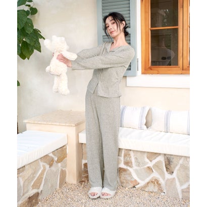 オシャレボ OSYAREVO 【ネット限定】ルームウェア セットアップ ニット カーディガン カップ付き ロングパンツ セット （ライトグリーン）｜詳細画像