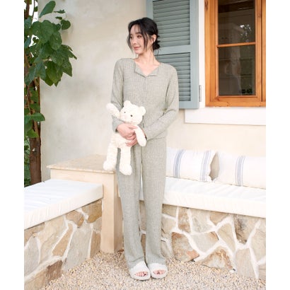 オシャレボ OSYAREVO 【ネット限定】ルームウェア セットアップ ニット カーディガン カップ付き ロングパンツ セット （ライトグリーン）｜詳細画像