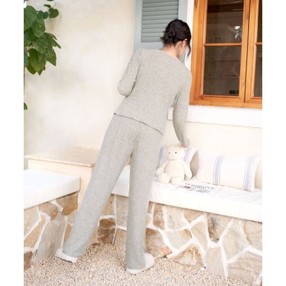 オシャレボ OSYAREVO 【ネット限定】ルームウェア セットアップ ニット カーディガン カップ付き ロングパンツ セット （ライトグリーン）｜詳細画像