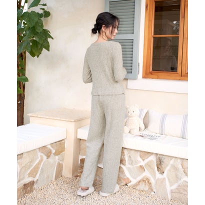 オシャレボ OSYAREVO 【ネット限定】ルームウェア セットアップ ニット カーディガン カップ付き ロングパンツ セット （ライトグリーン）｜詳細画像